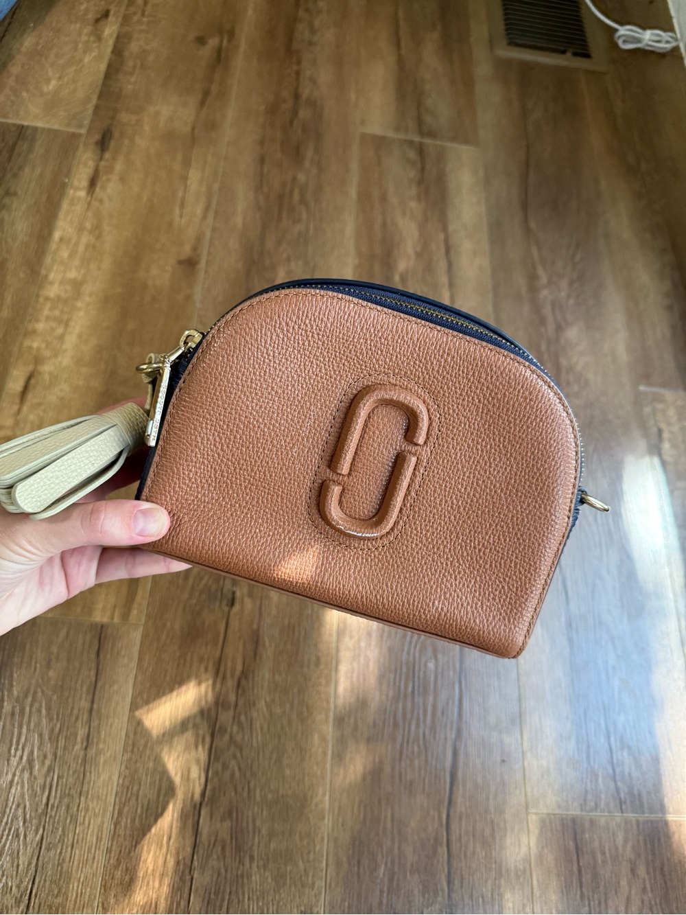 Marc Jacobs Tan Brown Leather Crossbody with Cream Strap
